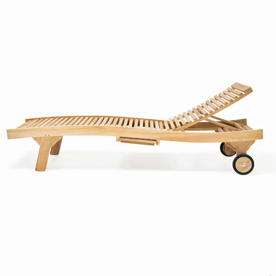 Udendørs solseng i naturlig teak - Yggdrasil Viadurini