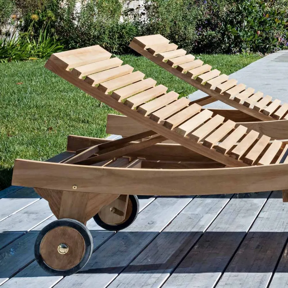 Udendørs solseng i naturlig teak - Yggdrasil Viadurini