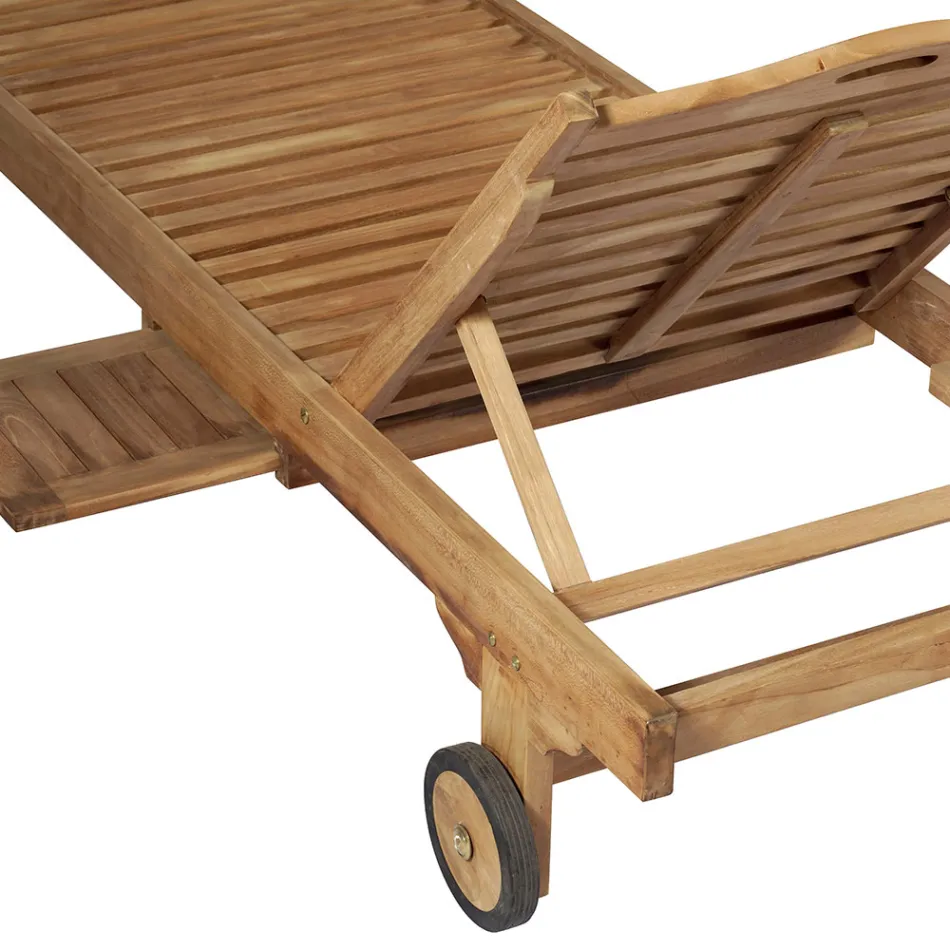 Haveseng af teaktræ med aftageligt bord og hjul - Oasi Viadurini