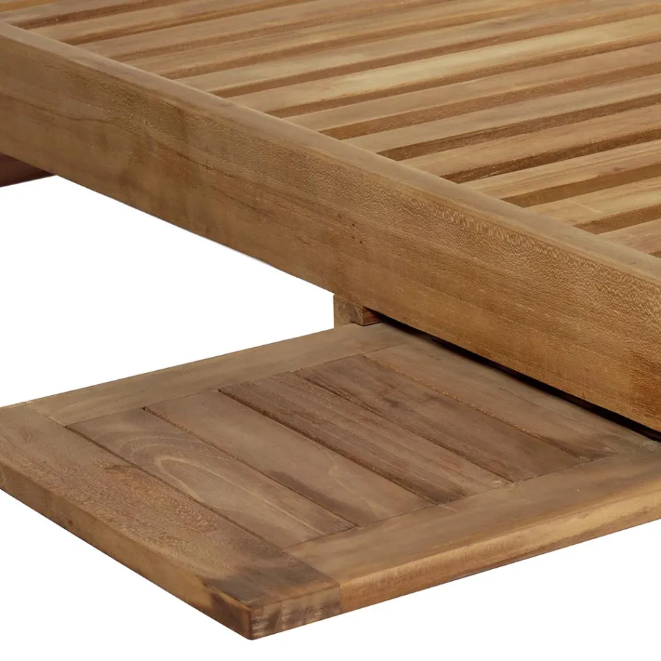 Haveseng af teaktræ med aftageligt bord og hjul - Oasi Viadurini