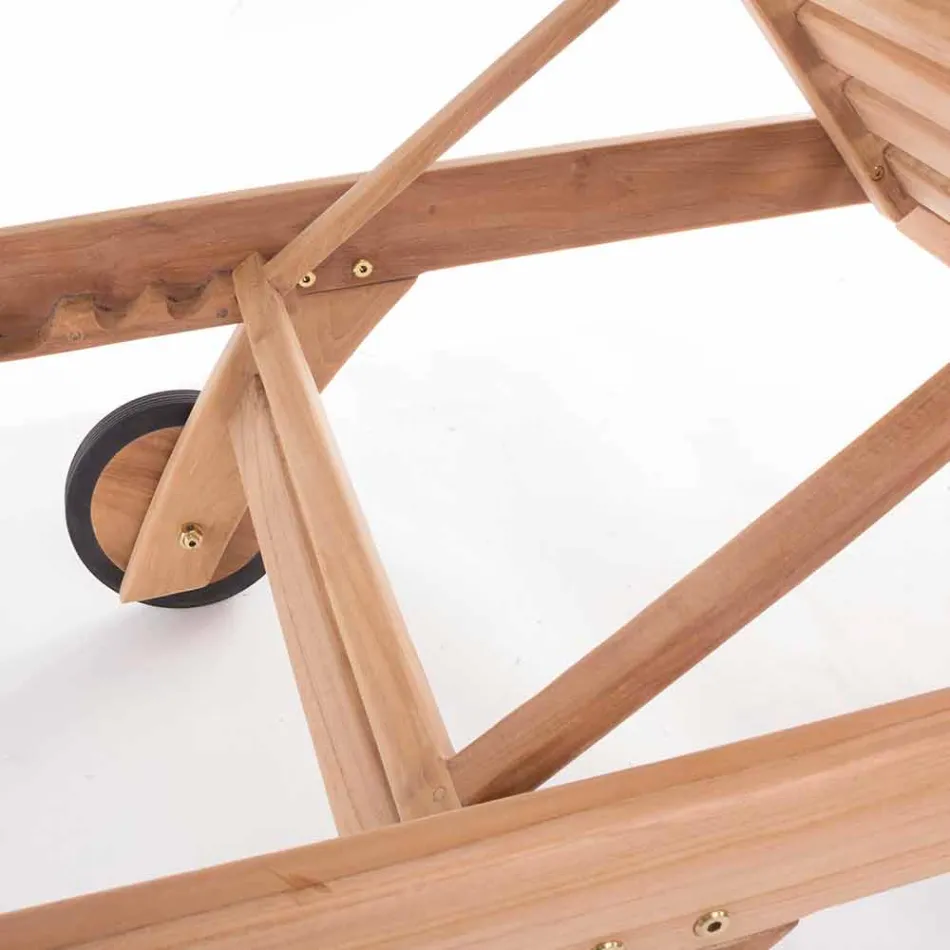 Moderne liggestole med liggestole med hjul i teaktræ - Canary Viadurini