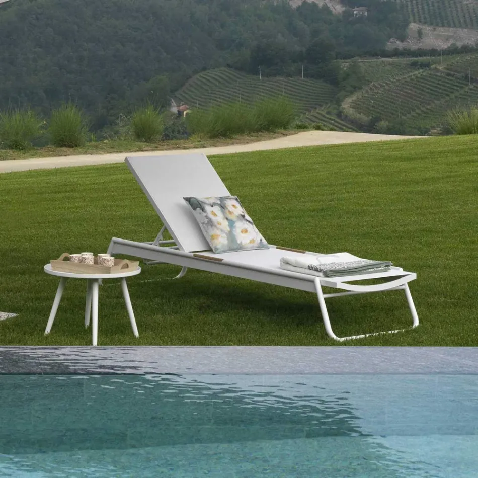 Barneseng i aluminium og textilene med indsats i polywood - Ink Viadurini