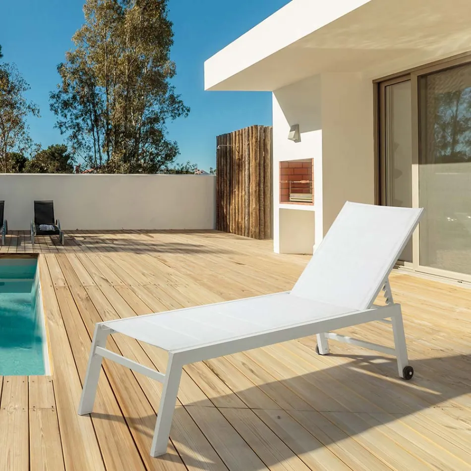 Moderne havesolseng i aluminium med hjul til udendørsbrug - Franz Viadurini