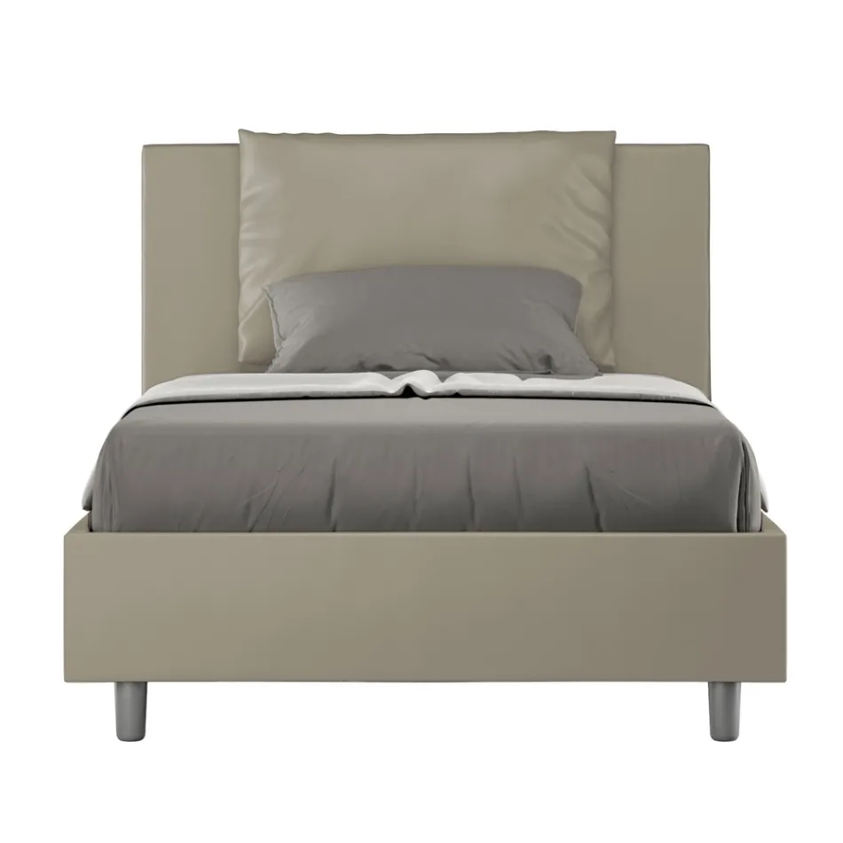 120x200 cm seng med hovedgærde og kunstlæderhynder fremstillet i Italien - Olimpiadi Viadurini