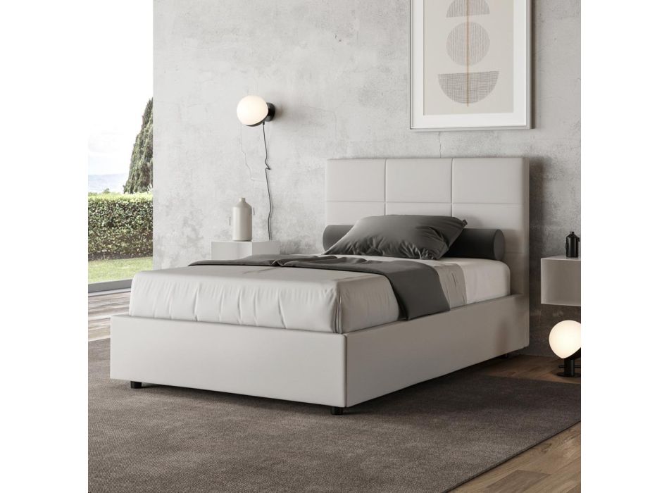 Seng 140x200 cm med rektangulær sengegavl i kunstlæder lavet i Italien - Brina Viadurini