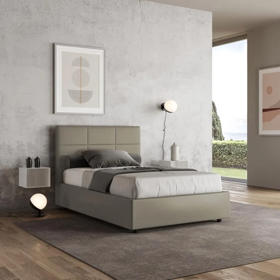 140x200 cm seng med rektangulær hovedgærde i kunstlæder fremstillet i Italien - Brina Viadurini