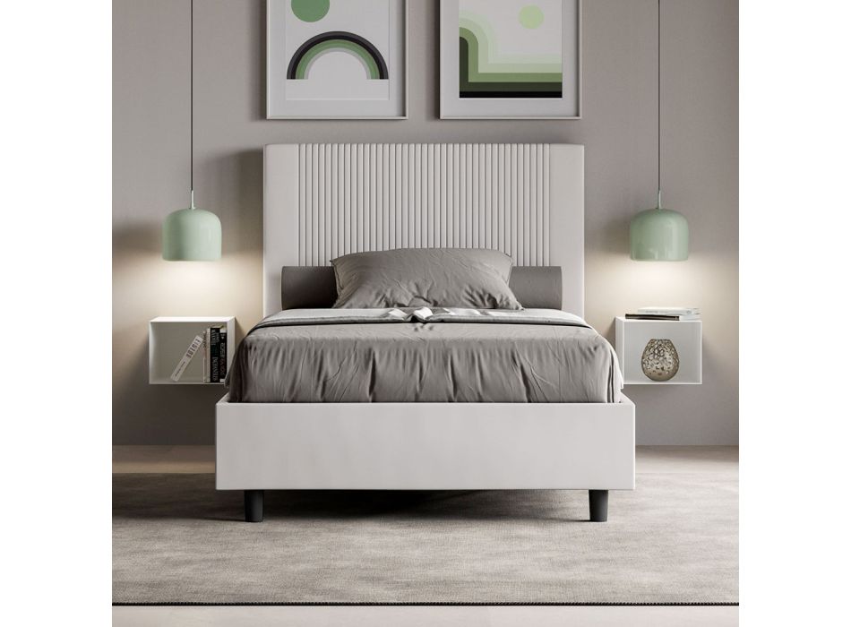 Seng 140x200 cm med sengegavl dekoreret med lodrette linjer Made in Italy - Pattini Viadurini