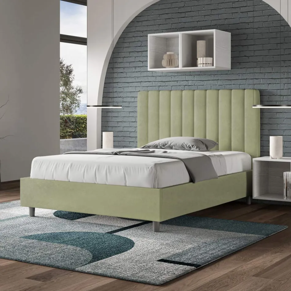 140x200 cm mikrofiberseng med symmetriske lodrette linjer fremstillet i Italien - Glove Viadurini