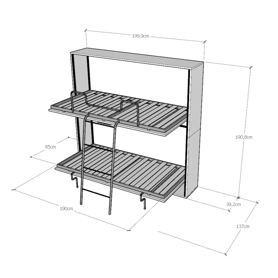 Vandret sammenklappelig køjeseng fremstillet i Italien - Collaborative Viadurini