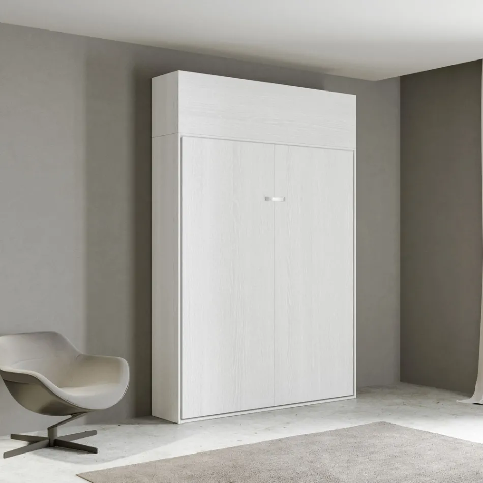 Queensize-seng med lodret foldbar seng og vægskab - Magicompare Viadurini