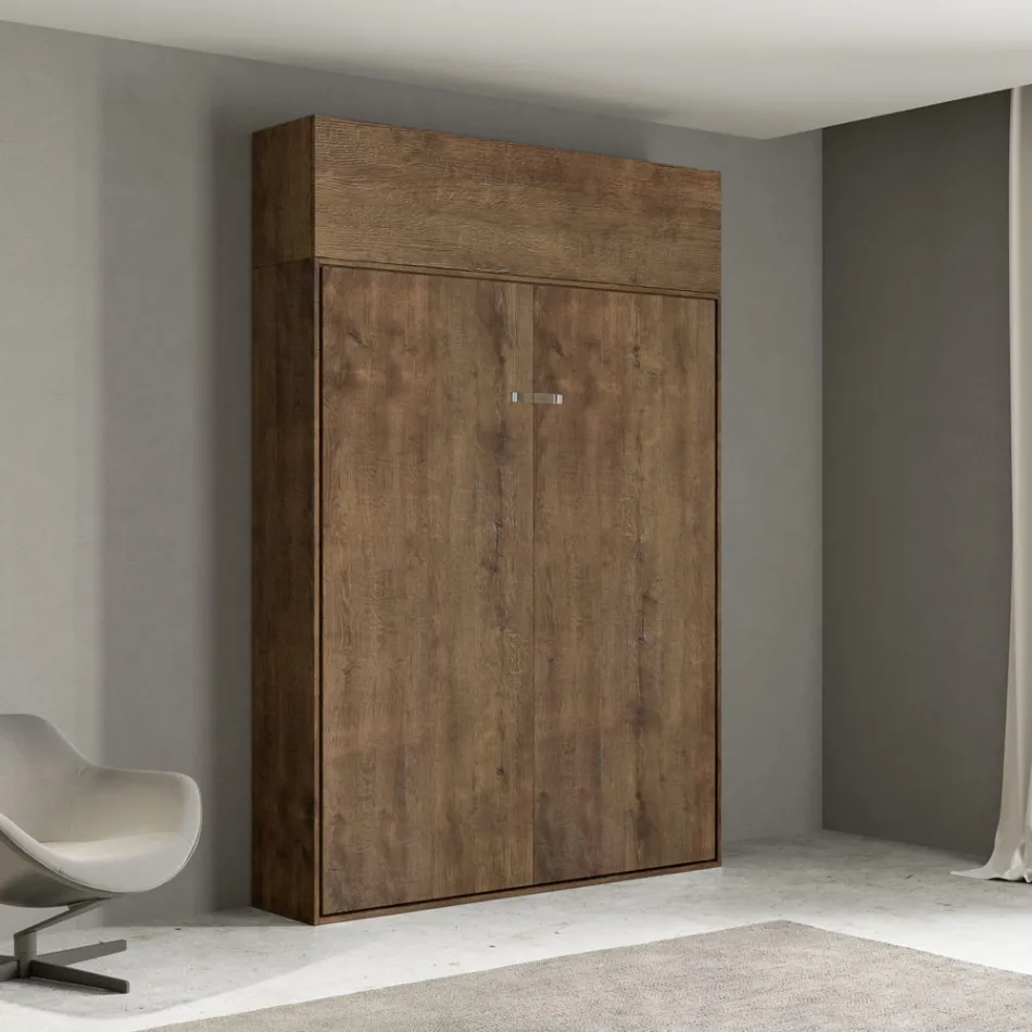 Queensize-seng med lodret foldbar seng og vægskab - Magicompare Viadurini