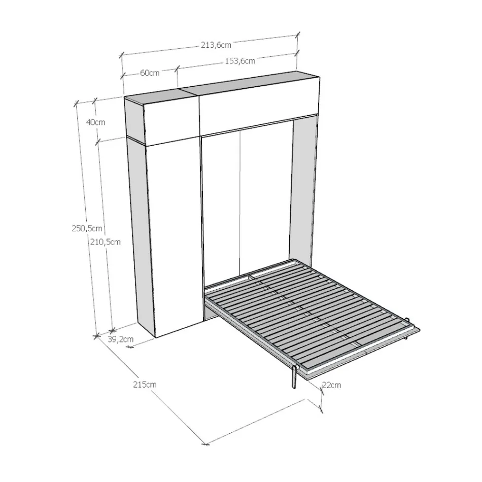 Lodret, sammenklappelig fransk seng med overskab og søjle - Magicompare Viadurini