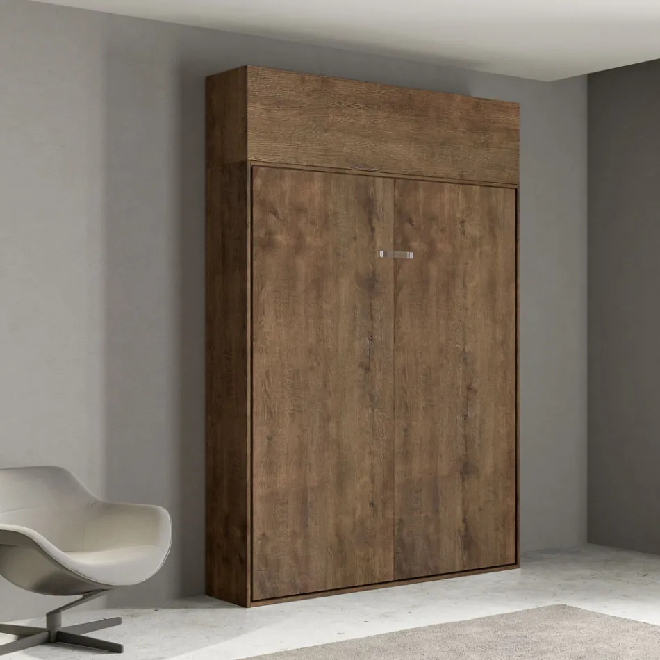 Lodret, sammenklappelig fransk seng med vægskab - Magicompare Viadurini