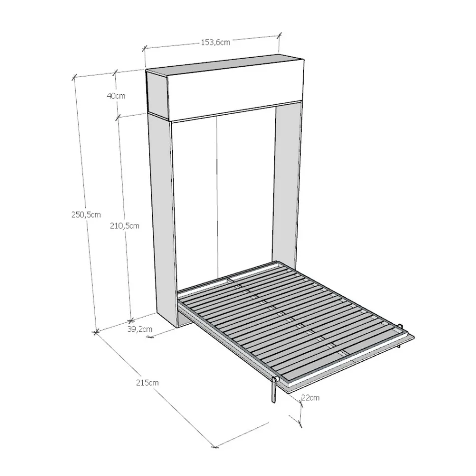 Lodret, sammenklappelig fransk seng med vægskab - Magicompare Viadurini