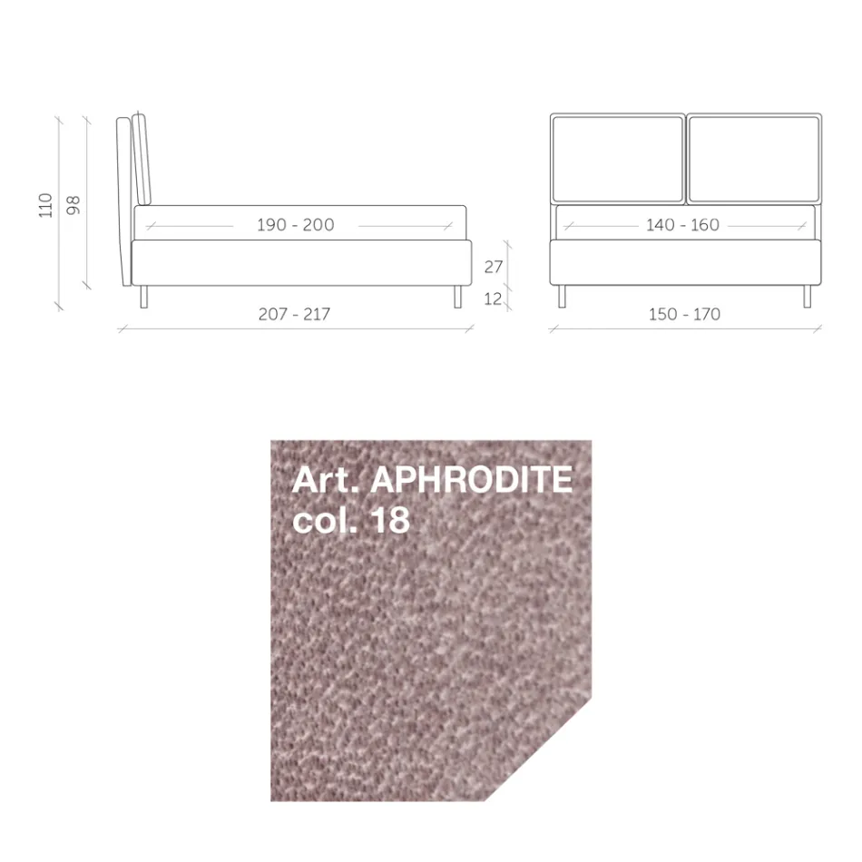 Dobbeltseng 160x190 med 2 bløde puder med perimeter flæse - Ernesta Viadurini