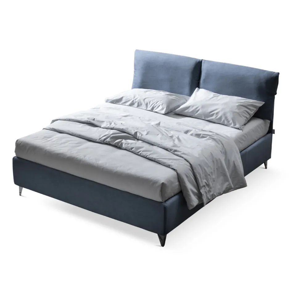 Dobbeltseng 160x190 med puder, der omslutter hele sengegavlen - Charme Viadurini