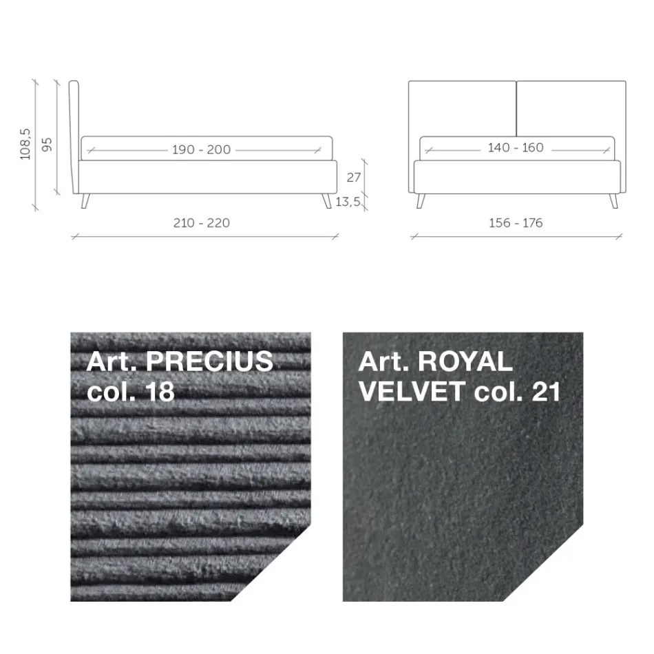 Dobbeltseng 160x190 med pudeformet polstring - Brezze Viadurini