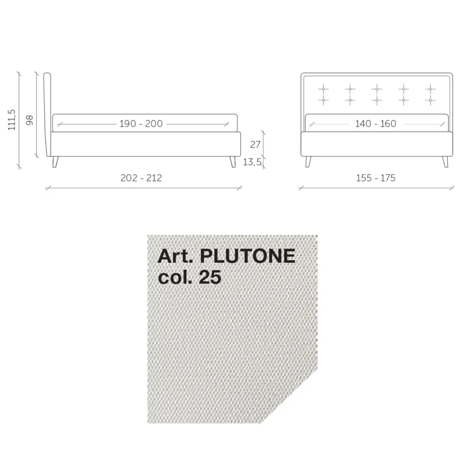 Dobbeltseng 160x190 i stof med sengegavl med knapper Made in Italy - Dreams Viadurini