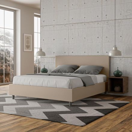 Dobbeltseng 160x200 cm med hovedgærde i kunstlæder, fremstillet i Italien - Pallone Viadurini