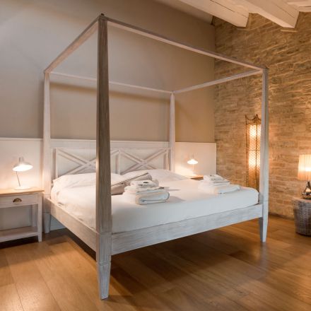 160x200 dobbeltseng med baldakin i massivt teaktræ - Akvarel Viadurini