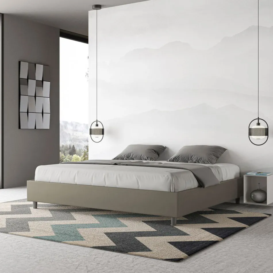 200x200 cm dobbeltseng betrukket med kunstlæder fremstillet i Italien - Athlete Viadurini