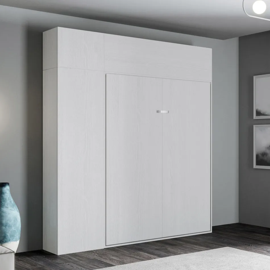 Lodret sammenklappelig dobbeltseng med overskab og søjle - Magicompare Viadurini