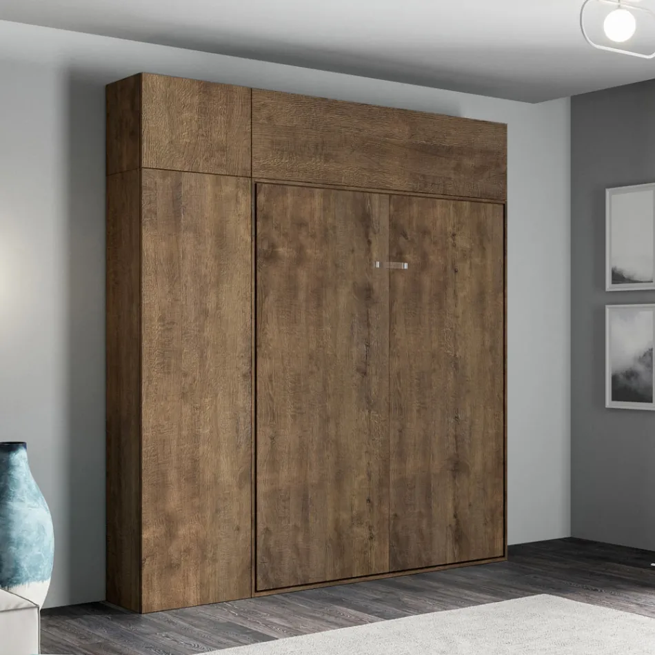 Lodret sammenklappelig dobbeltseng med overskab og søjle - Magicompare Viadurini