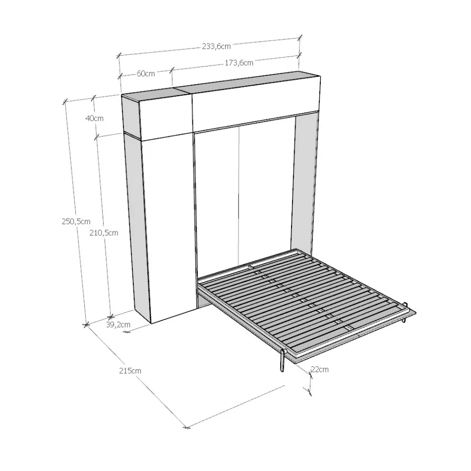 Lodret sammenklappelig dobbeltseng med overskab og søjle - Magicompare Viadurini