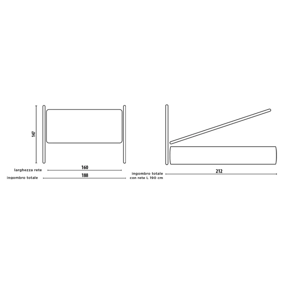 Dobbeltseng med polstret sengeramme og sengegavl i jern - Nebbia Viadurini