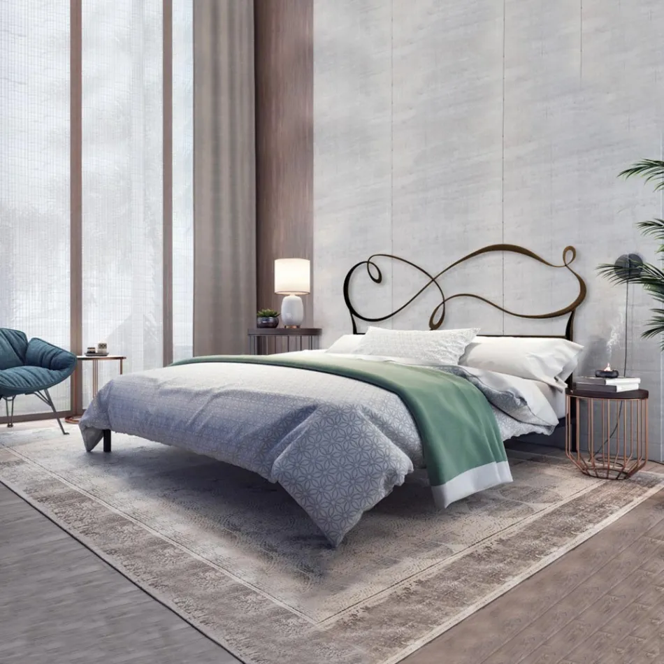 Dobbeltseng med solidt jern og rørformet sengestel Made in Italy - Design Viadurini