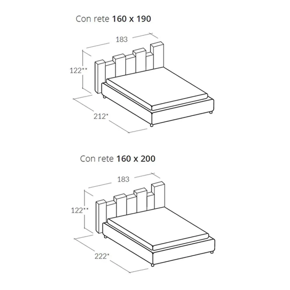 Højkvalitets moderne polstret design dobbeltseng i blå eller grå - Kenzo Viadurini