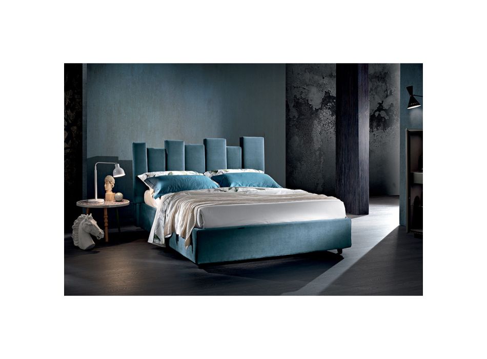 Højkvalitets moderne polstret design dobbeltseng i blå eller grå - Kenzo Viadurini