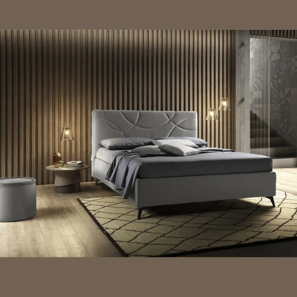 Polstret dobbeltseng med opbevaringsboks lavet i Italien - solsikke Viadurini