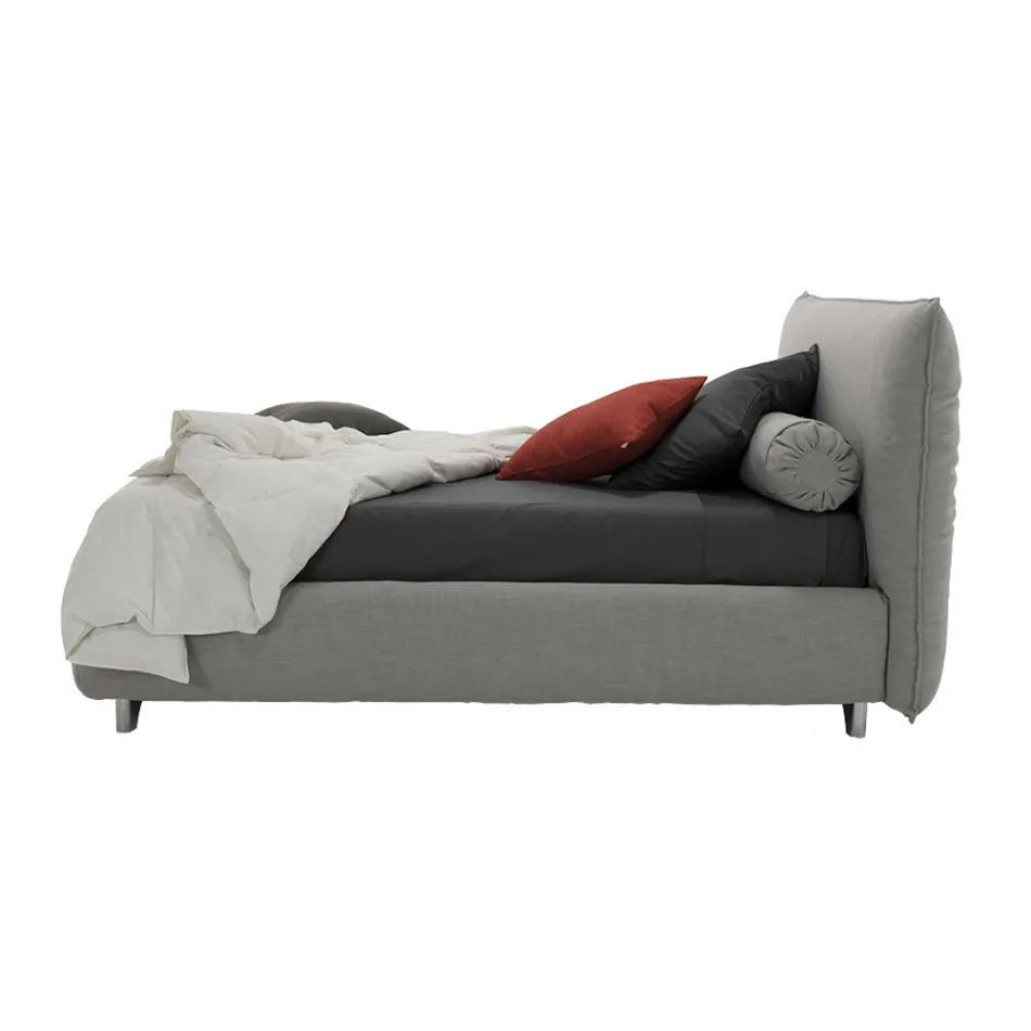 Polstret dobbeltseng med æske, stof eller øko-læder Made in Italy - Lardino Viadurini