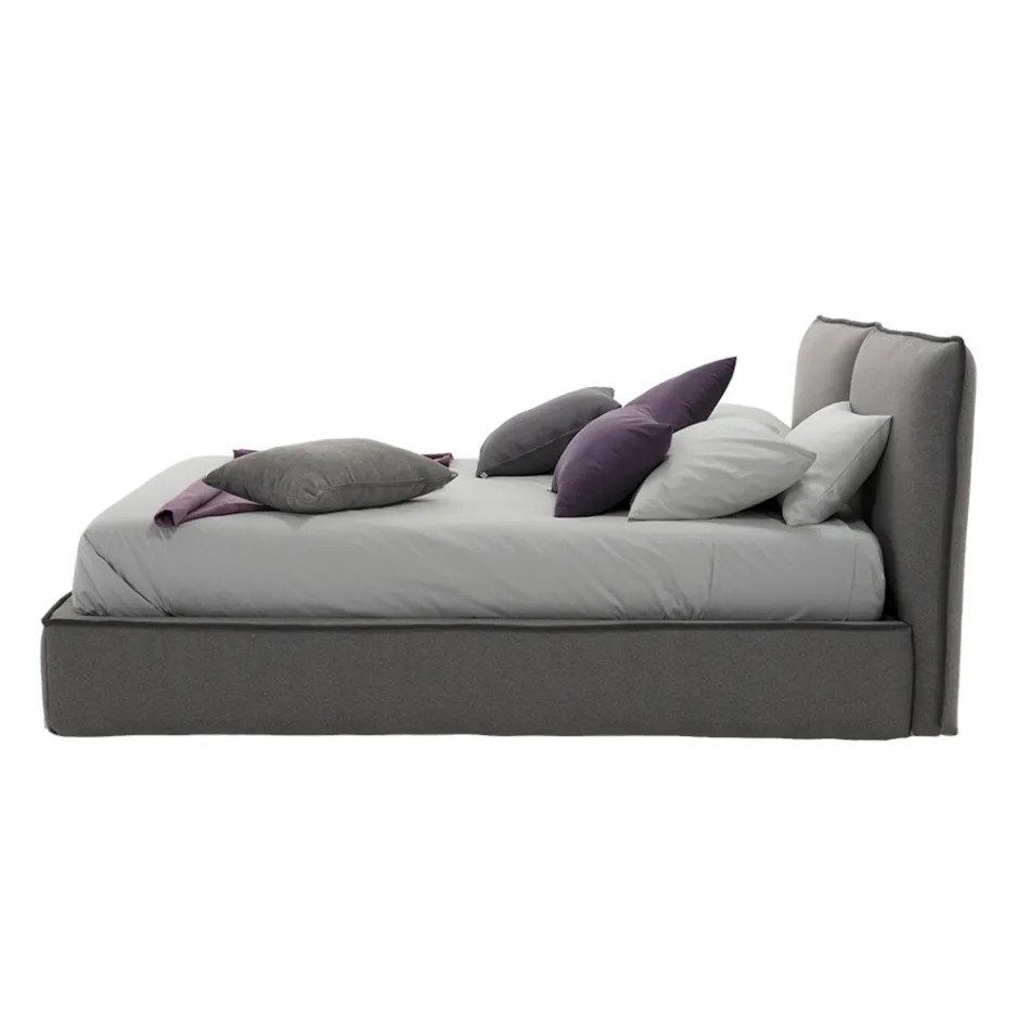 Polstret dobbeltseng med kommode i øko-læder eller stof - Notre Dame Viadurini