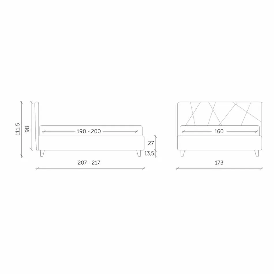 Polstret dobbeltseng med stofcontainer fremstillet i Italien - sten Viadurini