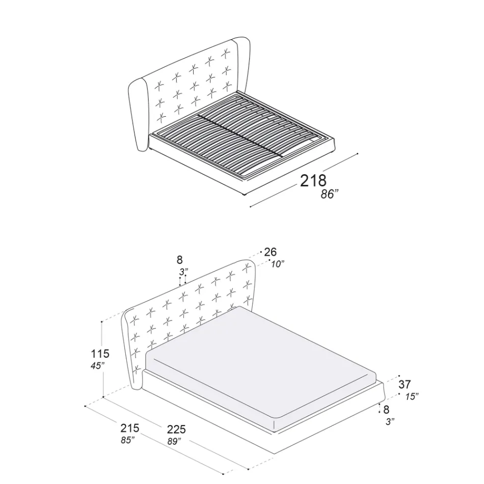 Dobbeltseng betrukket med polyurethanskum Made in Italy - Capriccio Viadurini