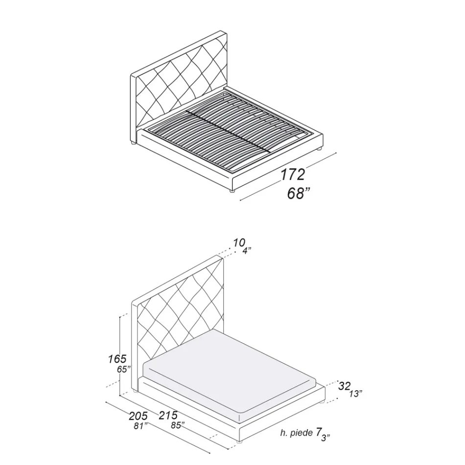 Polstret dobbeltseng beklædt med stof eller læder - Celebre Viadurini