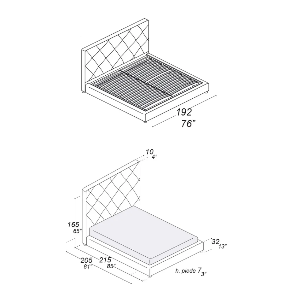 Polstret dobbeltseng beklædt med stof eller læder - Celebre Viadurini