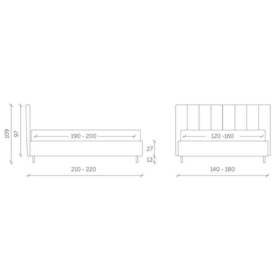 Stof dobbeltseng med kasse og stribet hovedgærde fremstillet i Italien - indfødte Viadurini
