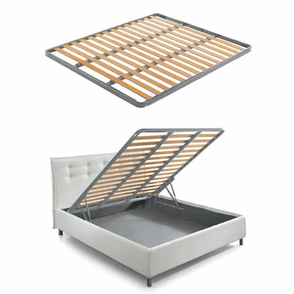 Stof dobbeltseng med kasse og stribet hovedgærde fremstillet i Italien - indfødte Viadurini