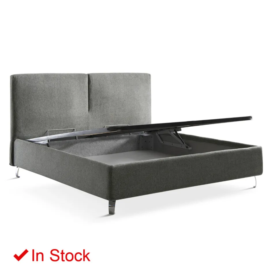 Dobbeltseng i stof eller fløjl med opbevaringsenhed Made in Italy - Ernesto Viadurini