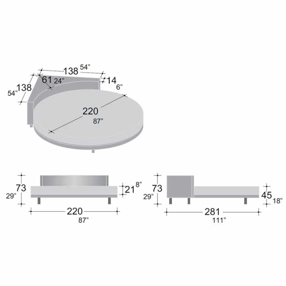 Moderne rund dobbeltseng med kantet hovedgærde fremstillet i Italien - Tima Viadurini