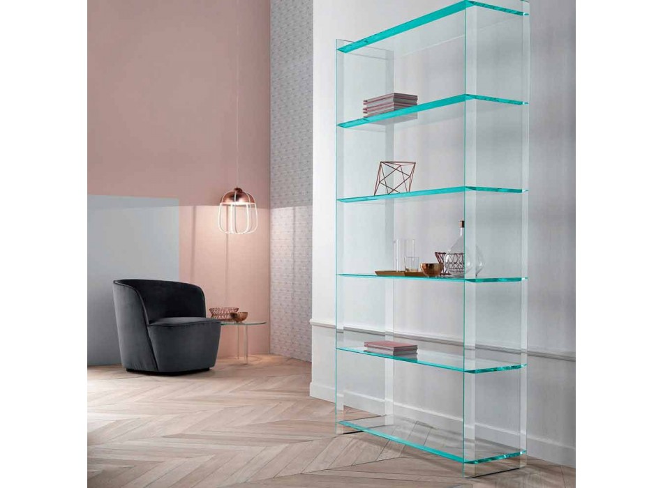 Væg eller fritstående bogreol i ekstraglasglas Design 6 hylder - ramen Viadurini
