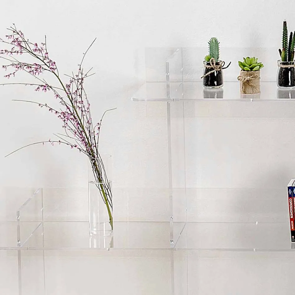 Bogreol transparent væg Sfera3 L180 x H180 x P30 cm, fremstillet i Italien Viadurini