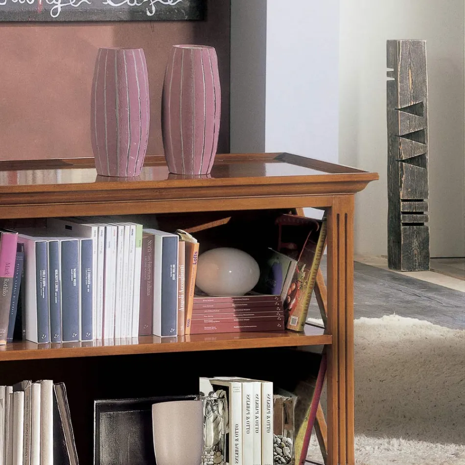 Lav reol med træstruktur og åbne rum lavet i Italien - Fauno Viadurini