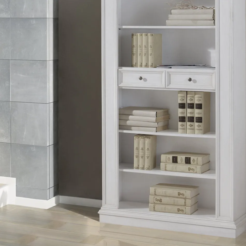 Reol med 6 åbne rum og 2 skuffer Made in Italy - Flora Viadurini