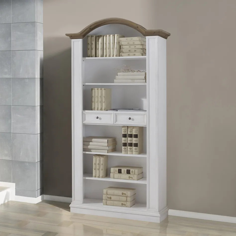 Reol med 6 åbne rum og 2 skuffer Made in Italy - Flora Viadurini