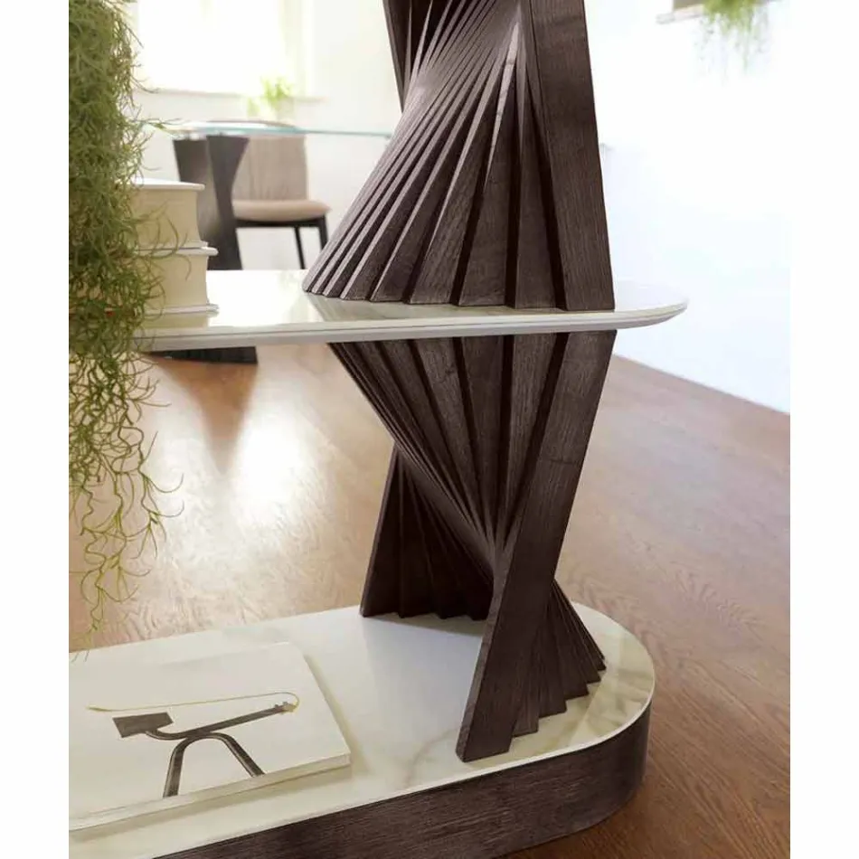 Designgulv bogreol i træ med stentøjstoppe fremstillet i Italien - Aspide Viadurini