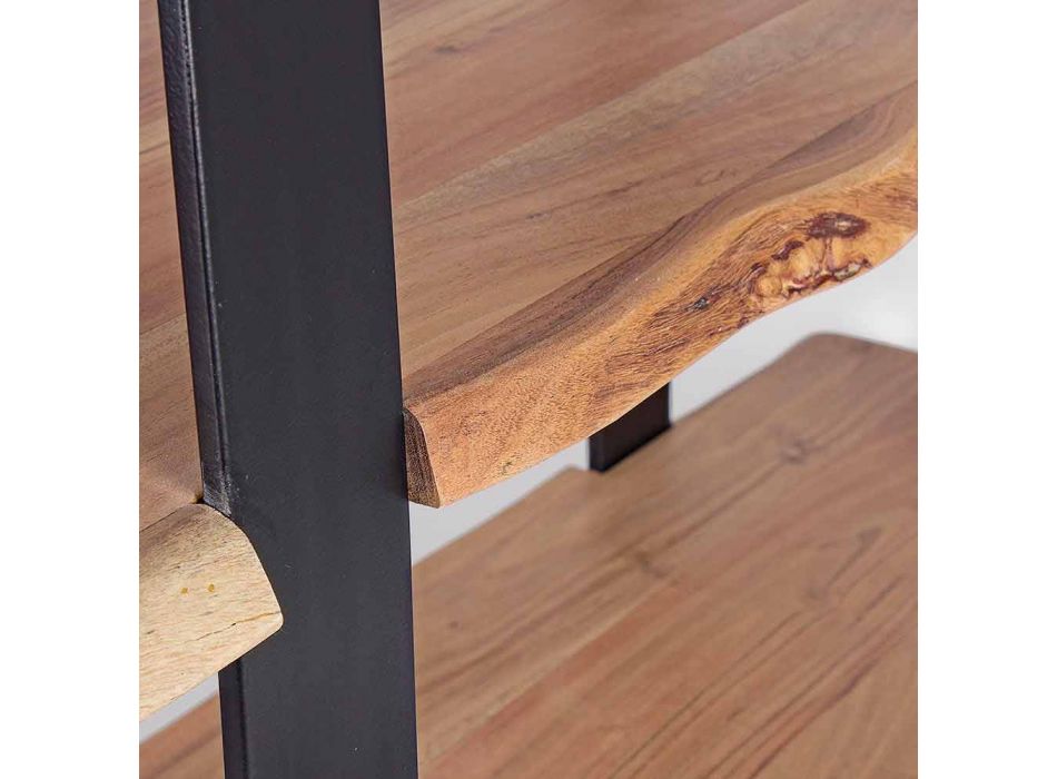 Homemotion Moderne stålgulvreol med træhylder - Lanza Viadurini